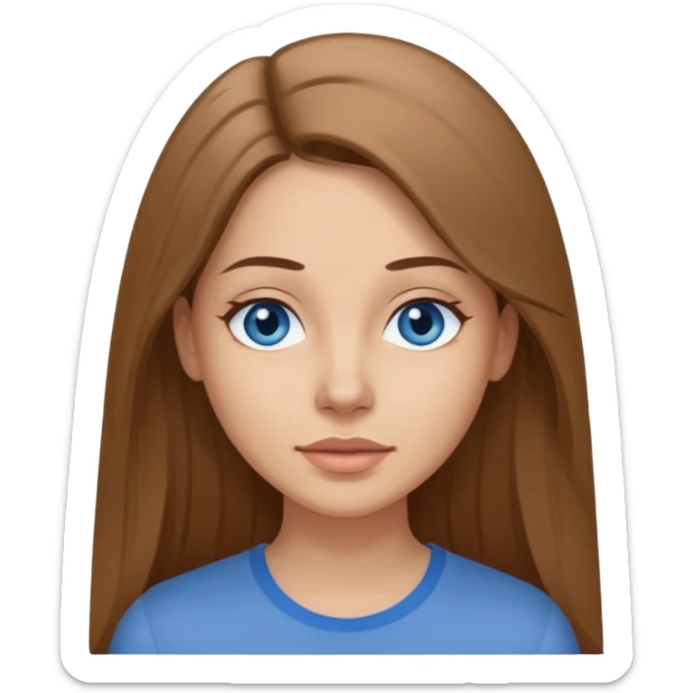 a woman, 30 years old, light skin with medium brown straight hair, long hair. blue eyes. No eyeglasses. Gray top. sticker