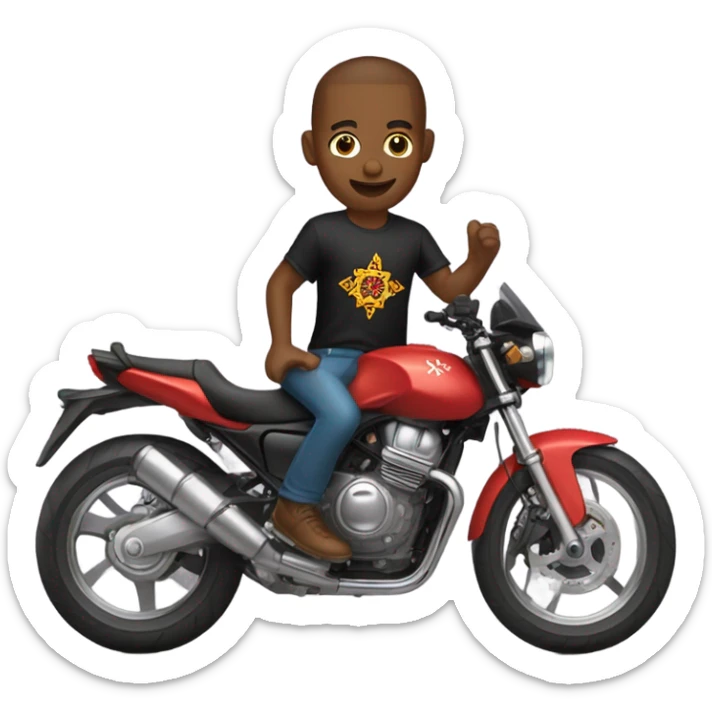 Motorcyclist wearing a t-shirt with ‘Morocco Baby’ logo sticker