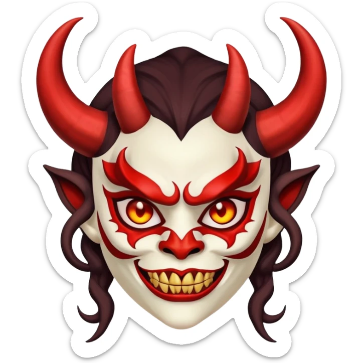 woman wearing a scary demon mask with horns sticker