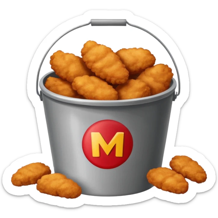 ai aik bucket banao full of nuggets and os par aik red colour ka old ma bana ha sticker