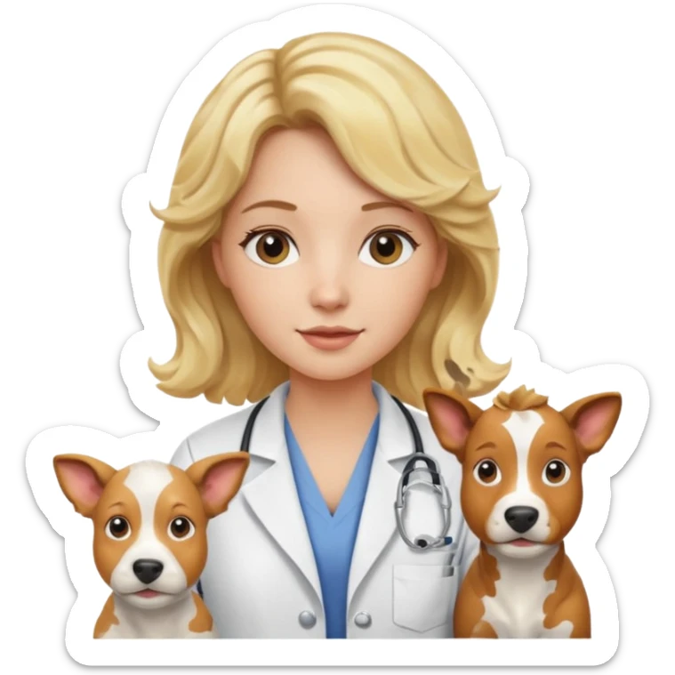 Joven mujer, de cabello rubio con ondas, veterinaria de perros, vacas y caballos sticker
