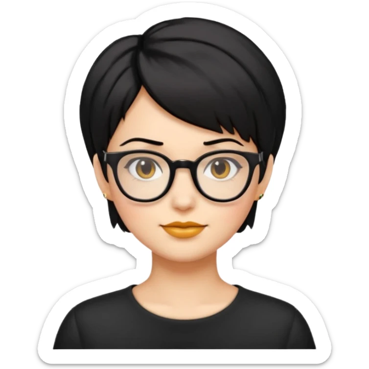 mujer de cabello corto negro y lentes, cabello con puntas hacia afuera, emoji style sticker