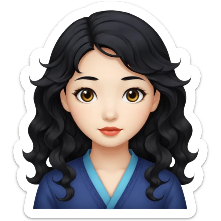 Beautiful girl,Black hair,wavy hair，long hair,Black eyes,Chinese sticker