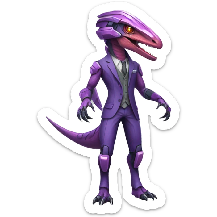 Colorful Edgy Velociraptor-Genesect-Fakémon-Pokémon wearing a with a futuristic helmet And suit Full Body sticker