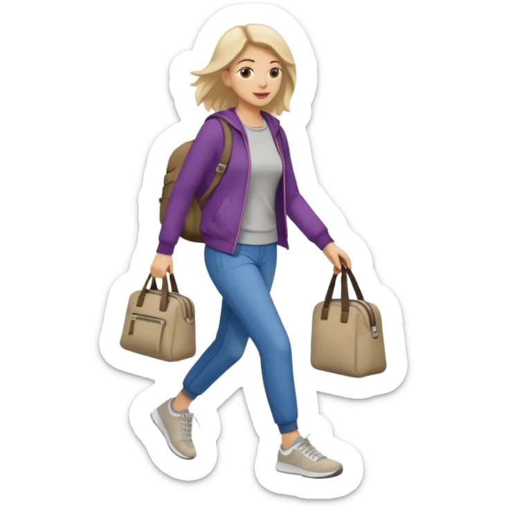 iOS emoji style - a woman in casual clothes and wearing trainers. Walking quickly. She does not have a bag or backpack.

 sticker