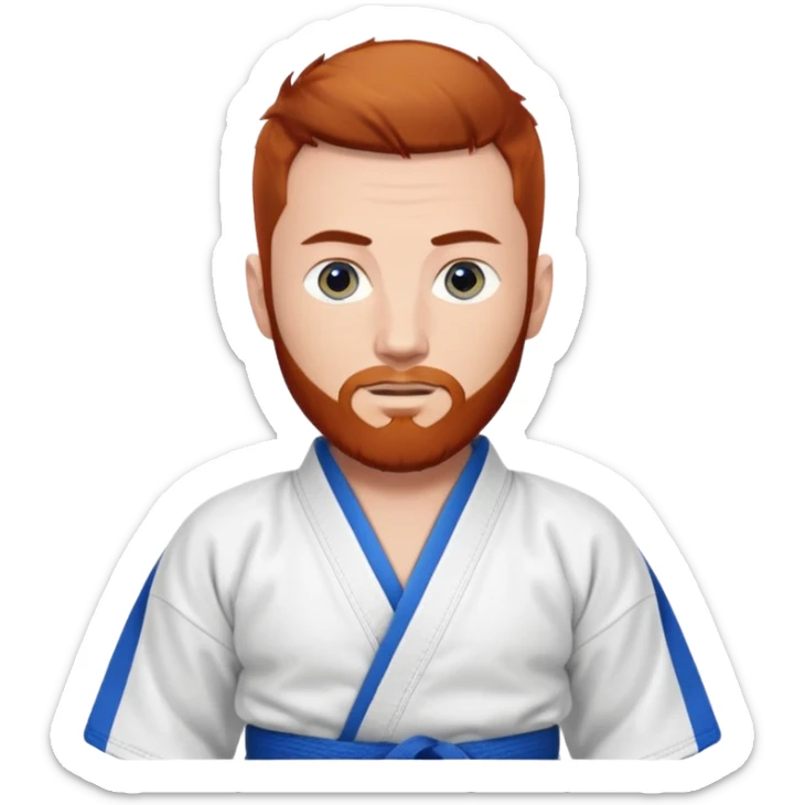 homme blanc, yeux bleu, cheveux brun très court avec barbe rousse et boucle d'oreille doré à l'oreille gauche avec kimono de jiu!jirsu sticker