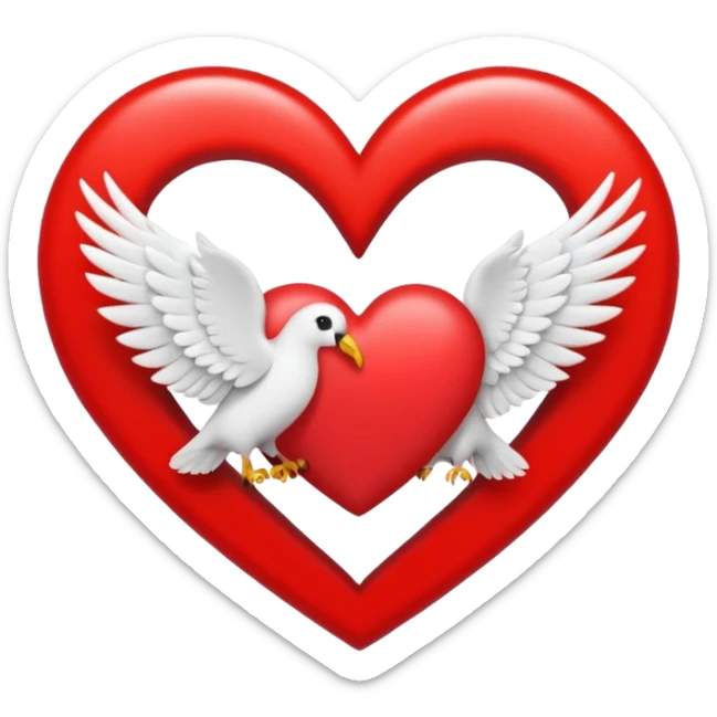 Quiero un emoji de paz y amor con la palomita blanca encerrada en un círculo y un corazón  sticker