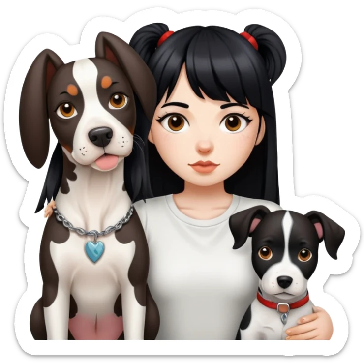 girl with long black  straight bangs hair with tattoo and a Springer dog  and  bull terrier sticker