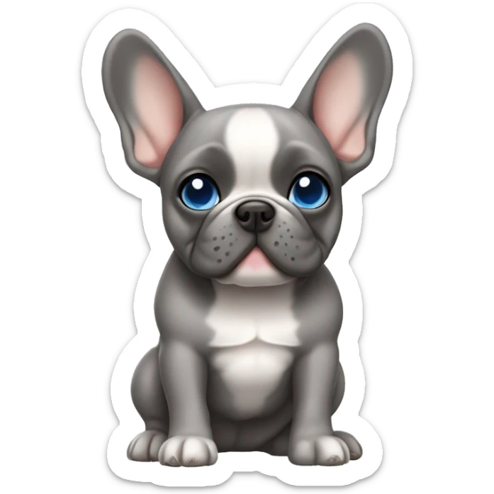the French bulldog is gray in color with tan and gray-blue eyes sticker