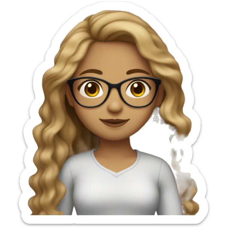 Girl with light brown wavy hair , with light tan skin and glasses. Also brown eyes sticker