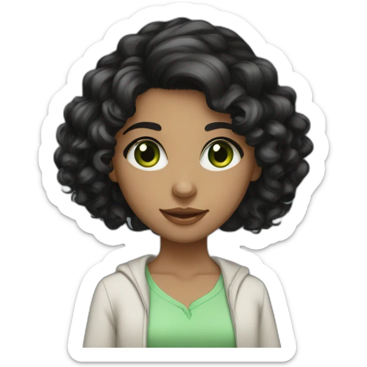 Medium length Curly black hair girl big green eyes arab skin color sticker