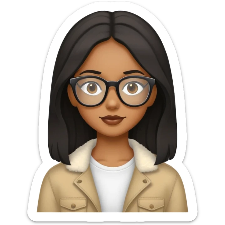 black not to long hair girl with wayfarer glasses and medium tan skin color sticker