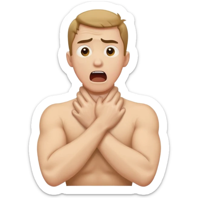 Man crashing out and chocking holding his neck with his arms crossed screaming  sticker