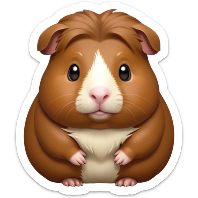 Cinematic Noble Brown Guinea Pig Portrait Emoji, Poised and regal, with a compact, chubby build and a soft, well-groomed rich brown coat, deep-set soulful dark eyes, Simplified yet sharp and sophisticated features, highly detailed, glowing with a warm, dignified glow, high shine, intelligent and charming, stylized with an air of gentle coziness, focused and attentive, soft glowing outline, capturing the essence of a watchful and confident little rodent, so majestic it feels as though it could scurry out of the screen with effortless authority! sticker