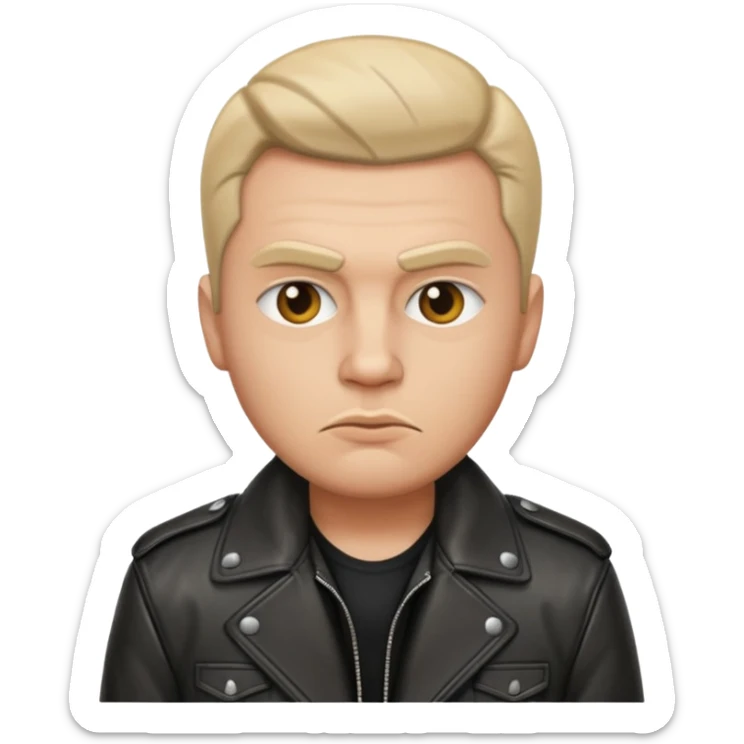 Russian 1990s gangster emoji, leather jacket,, serious face, cartoon style sticker
