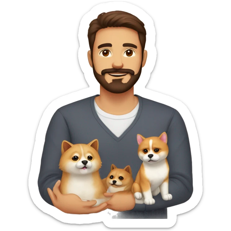 1 man spanish brown litle beard and 1 man darker from Colombia, 2 persian cats and 1 shiba inu dog sticker
