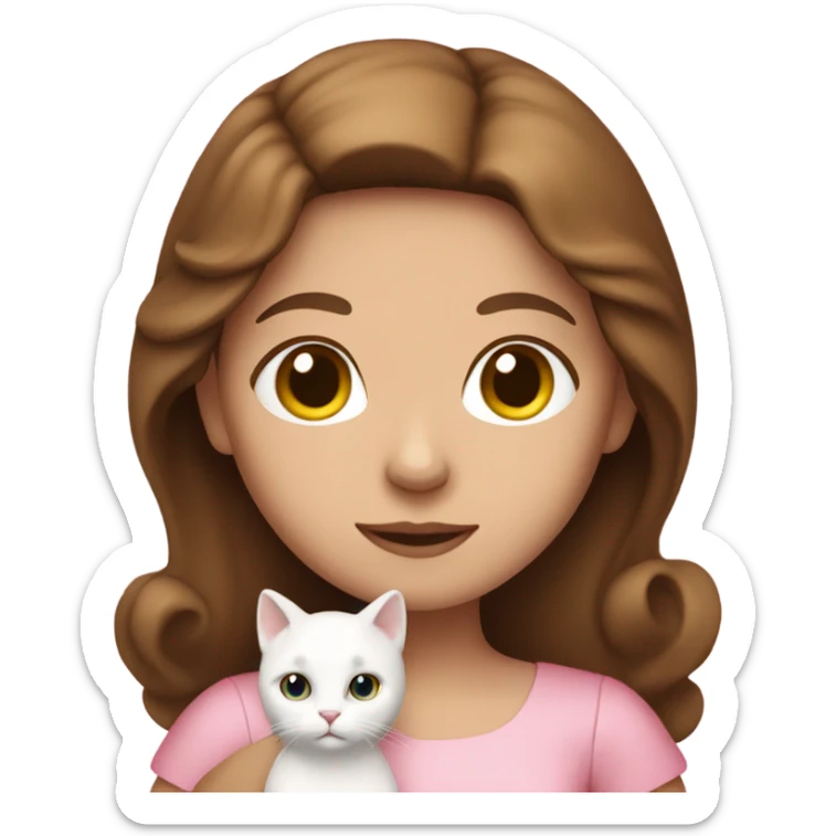 Brown hair girl with pink dress carrying a white cat  sticker
