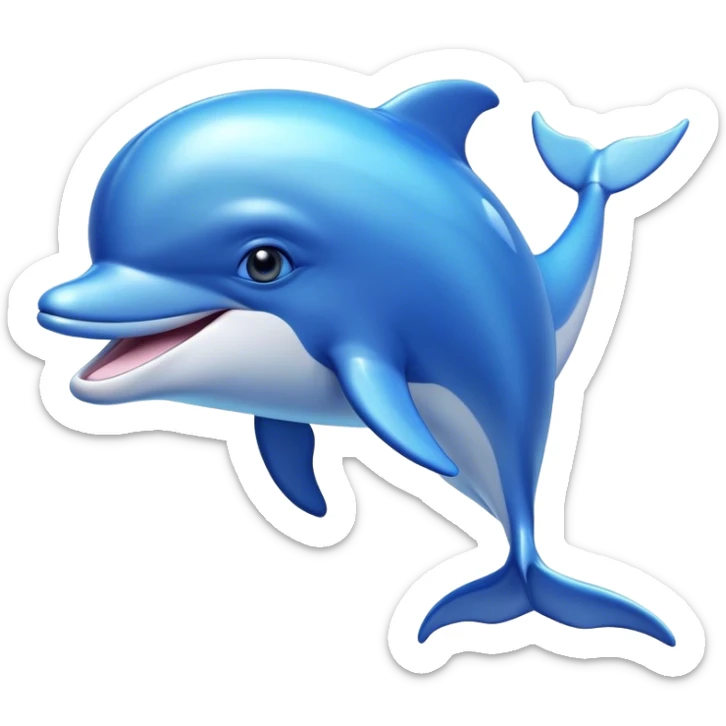Beautiful and Majestic Dolphin Portrait Emoji, Radiating serene elegance and adorable charm with a graceful, streamlined form and luminous, glossy blue skin that shimmers under the sun, gentle, expressive eyes and a soft, content smile, Simplified yet exquisitely endearing features, highly detailed, glowing with a soft, majestic aquatic light, high shine, calm and enchanting, stylized with an air of timeless oceanic beauty, soft glowing outline, capturing the essence of a beautiful and majestic dolphin that embodies the pure magic of the sea! sticker