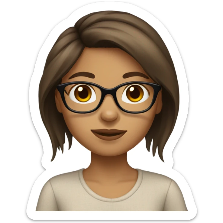 Hispanic, Brown hair, girl with glasses holding tan yorkie sticker