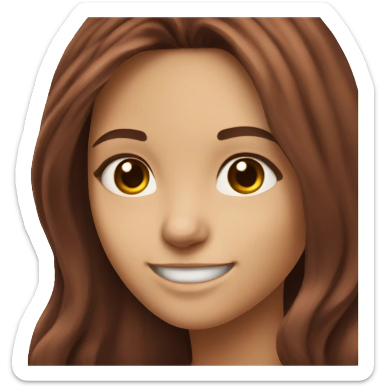 Smiling brunette girl long burgundy hair brown eyes small nose and big perfect smile  sticker