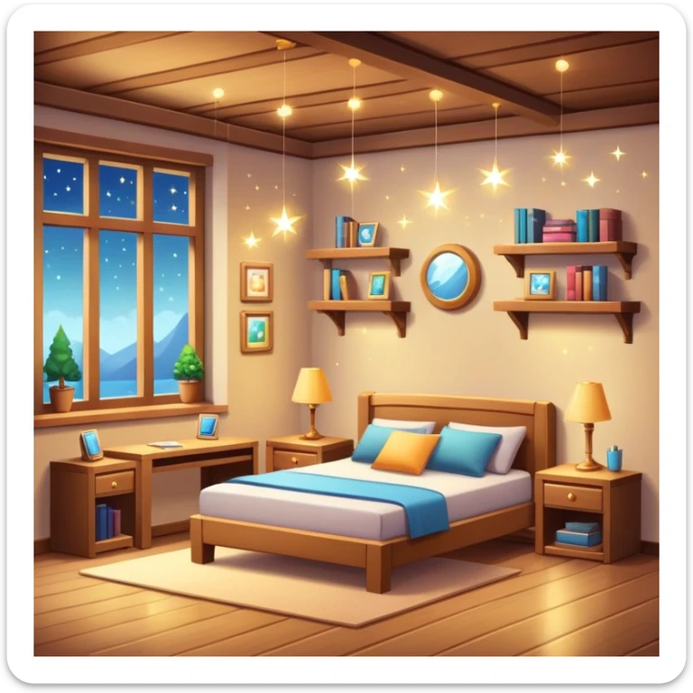 cozy room with furniture and sparkles floating above the furniture sticker