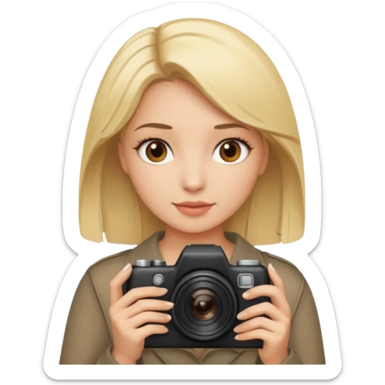  femme blonde yeux marron qui tient un appareil photo sticker