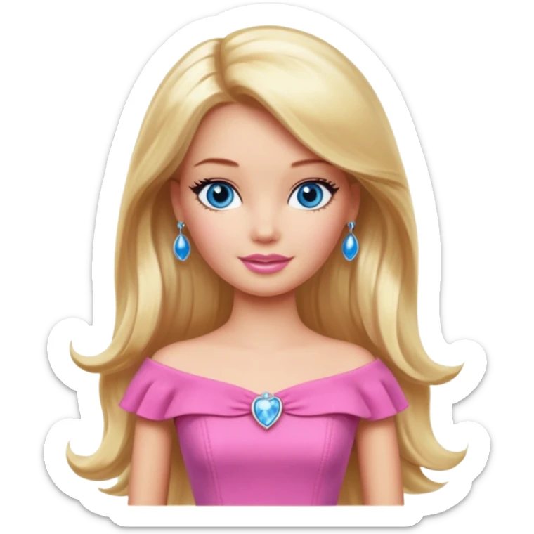 barbie, long blonde hair, pink dress, with blue eyes,different dress sticker