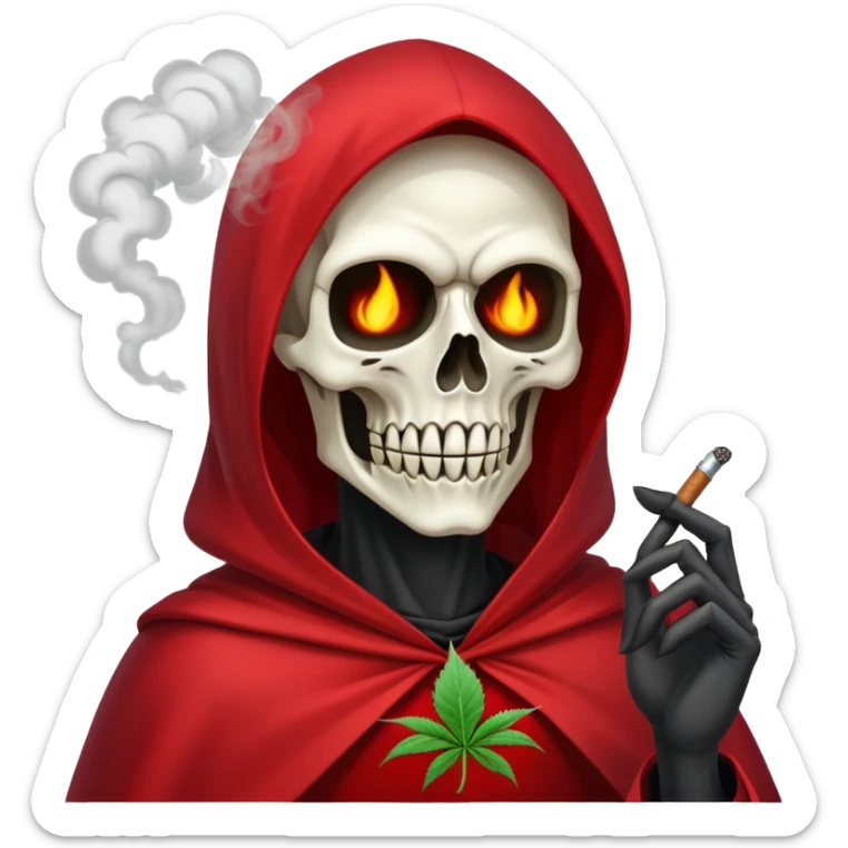 grim reaper face with red cape smoking weed with loads of smoke in the air sticker