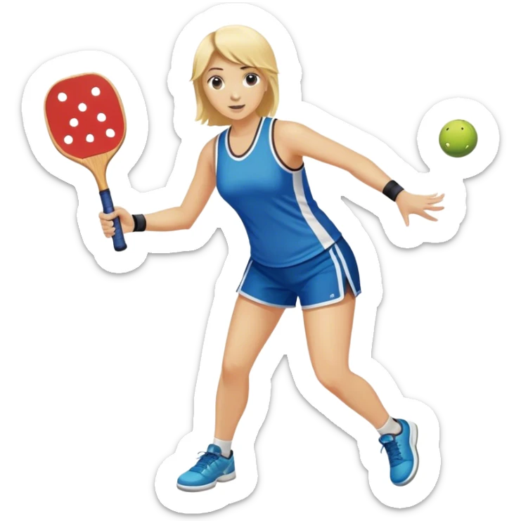 Woman with blond hair playing pickleball with a Selkirk paddle sticker