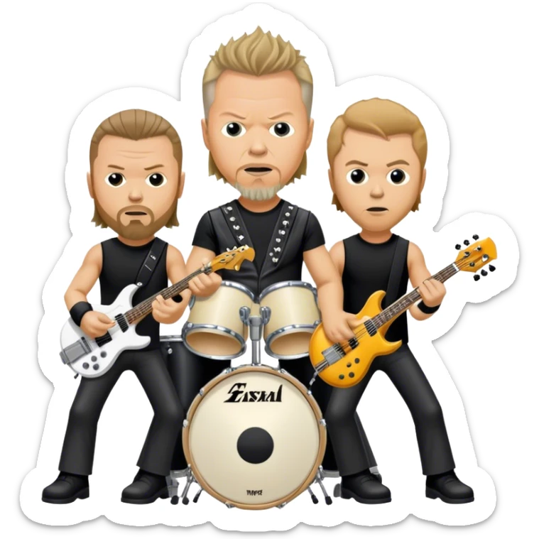 Metallica band/ Photorealistic James Hetfield, Kirk Hammet, Lars Ulrich, Rob Trujilho with instruments on stage sticker