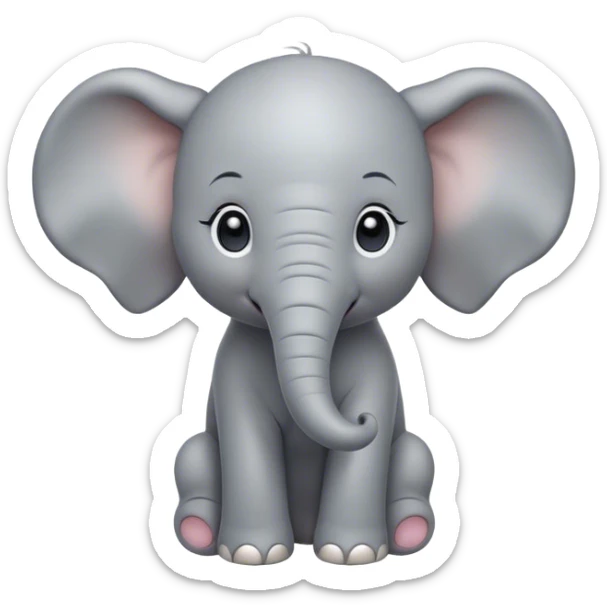 Cinematic Noble Baby Elephant Portrait Emoji, Poised and regal, with a tiny, endearing build and a soft, smooth gray hide, delicate floppy ears and a small, curious trunk, deep-set soulful eyes, Simplified yet sharp and sophisticated features, highly detailed, glowing with a gentle, dignified glow, high shine, intelligent and adorable, stylized with an air of miniature majesty, focused and attentive, soft glowing outline, capturing the essence of a watchful and confident little elephant, so majestic it feels as though it could toddle out of the screen with effortless authority! sticker