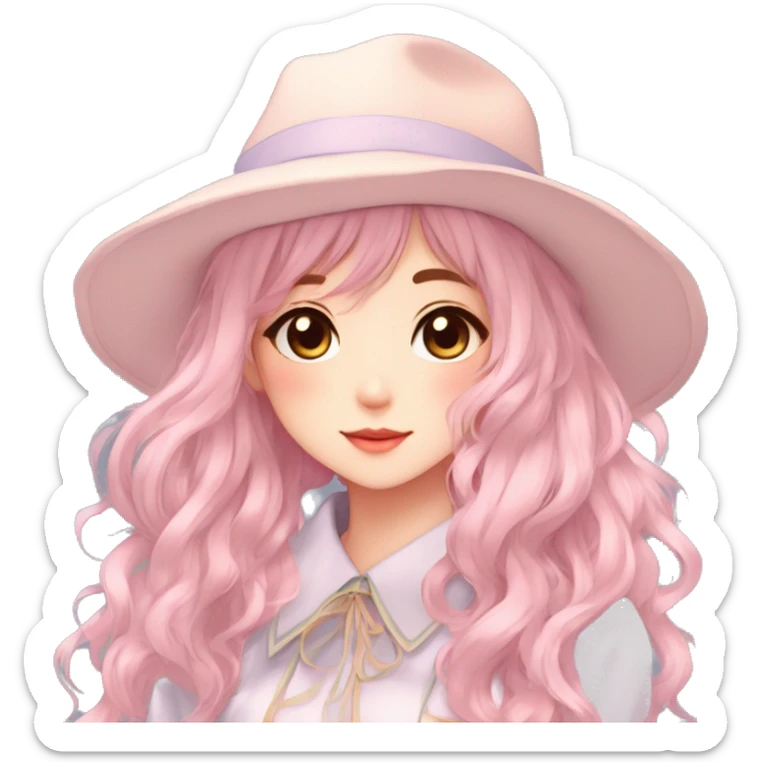 Gorgeous pastel anime girl with blushing face and hair garnitures and pretty hair and a hat aesthetic trending style sticker