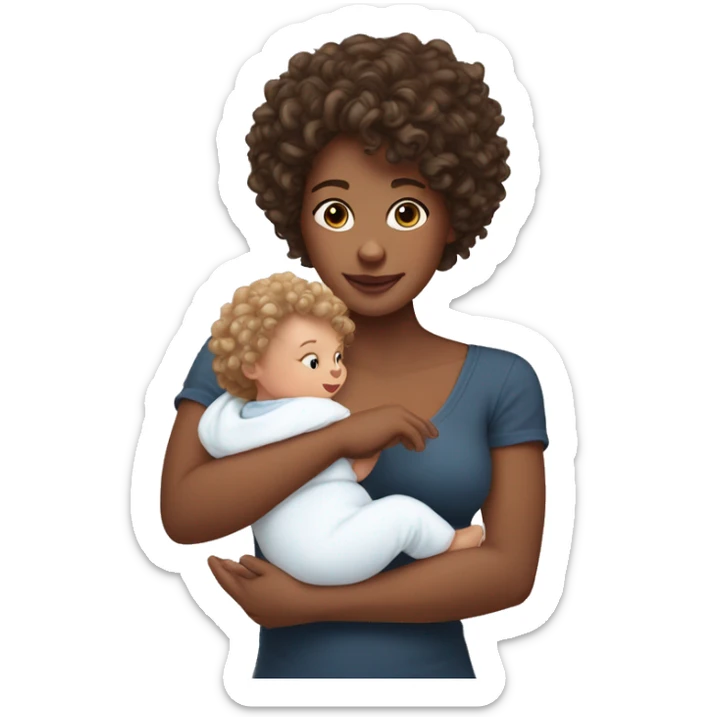 curly-haired white girl with a 5 month old baby in her arms sticker