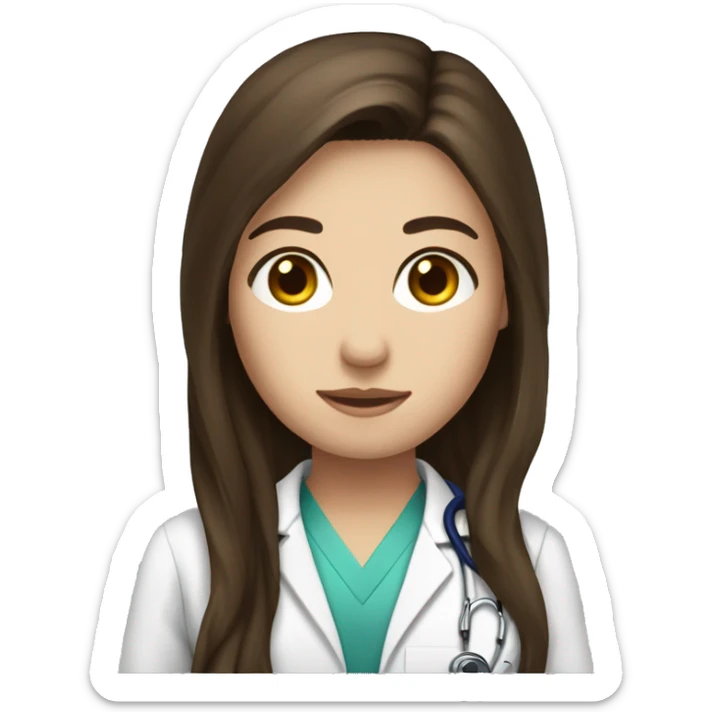 Brunette long hair, doctor, fair skin, black eye color sticker