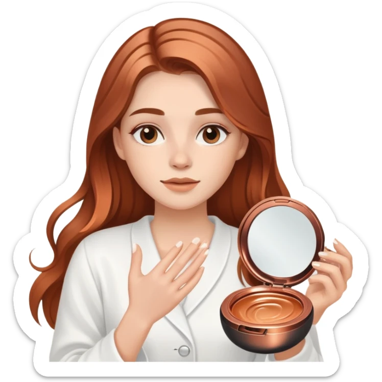 chica de piel blanca con pelo largo castaño claro y entre cobrizo, haciendose rutina de skincare sticker