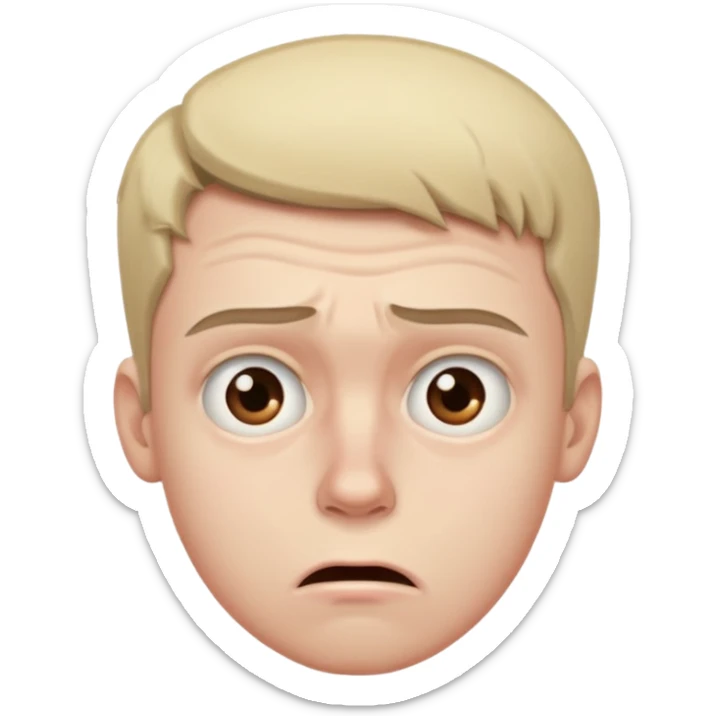 make an emoji of a (young person it has to be like very very confused, disgusted, make the eyebrows very expressive, make the face like he was asking a quiesfion and not getting the answer he wants, male his face TIRED sticker