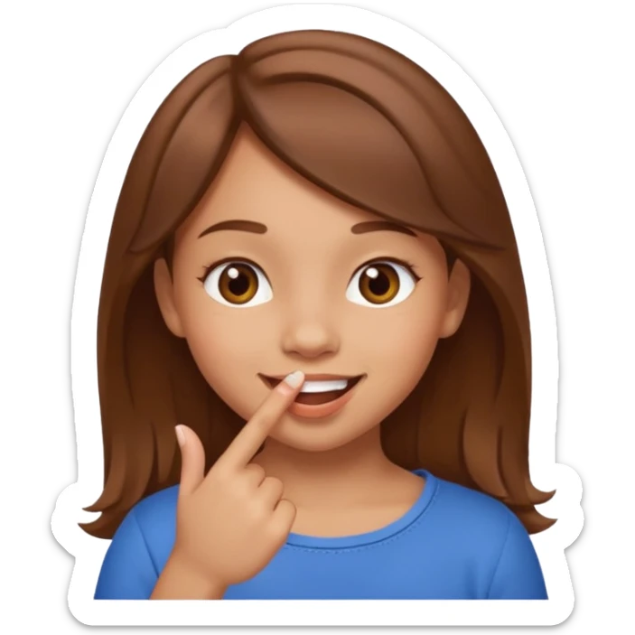 Emoji de una chica con el dedo en la esquina de la boca sonriendo de forma coqueta   sticker