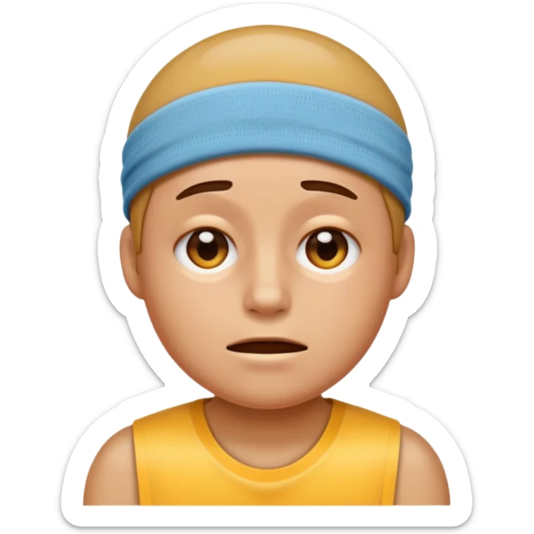maak en emoji die moe is door het sporten het heeft een tennis band op zijn hoofd en hij is super moe  sticker