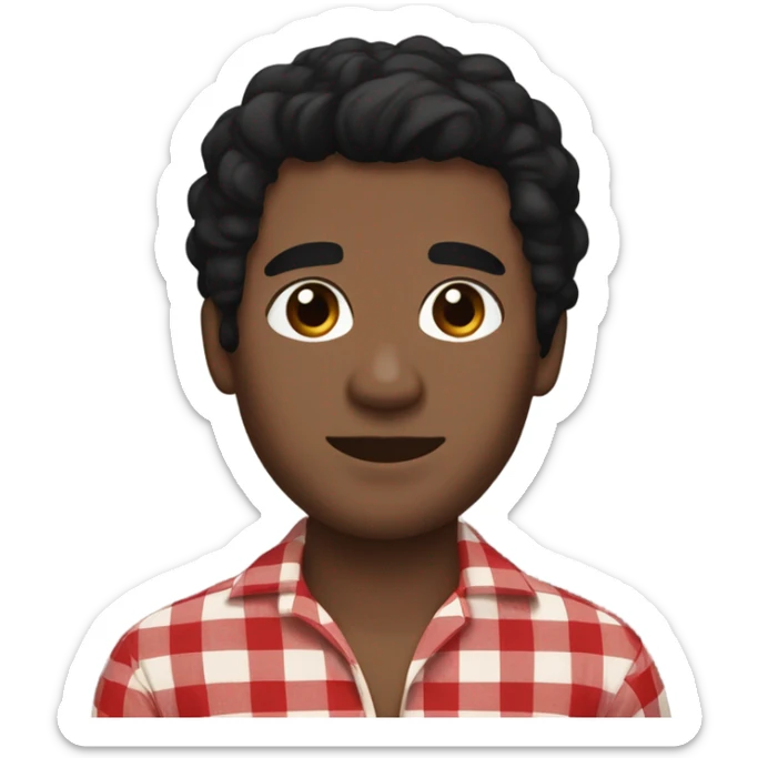  Man with black hair, beige skin and brown eyes wearing red and black buffalo plaid pjs sticker