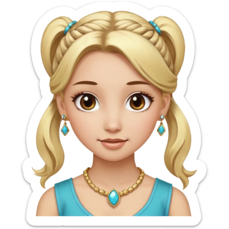 fancy blonde hair girl with ponytails brown makeup and jewellery sticker