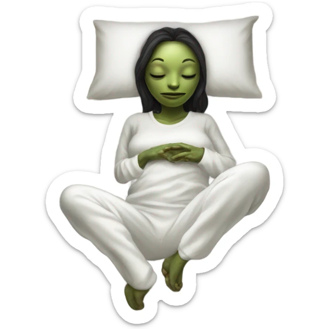 Reptilian alien woman, in white in pajamas, sleeping to bed sticker