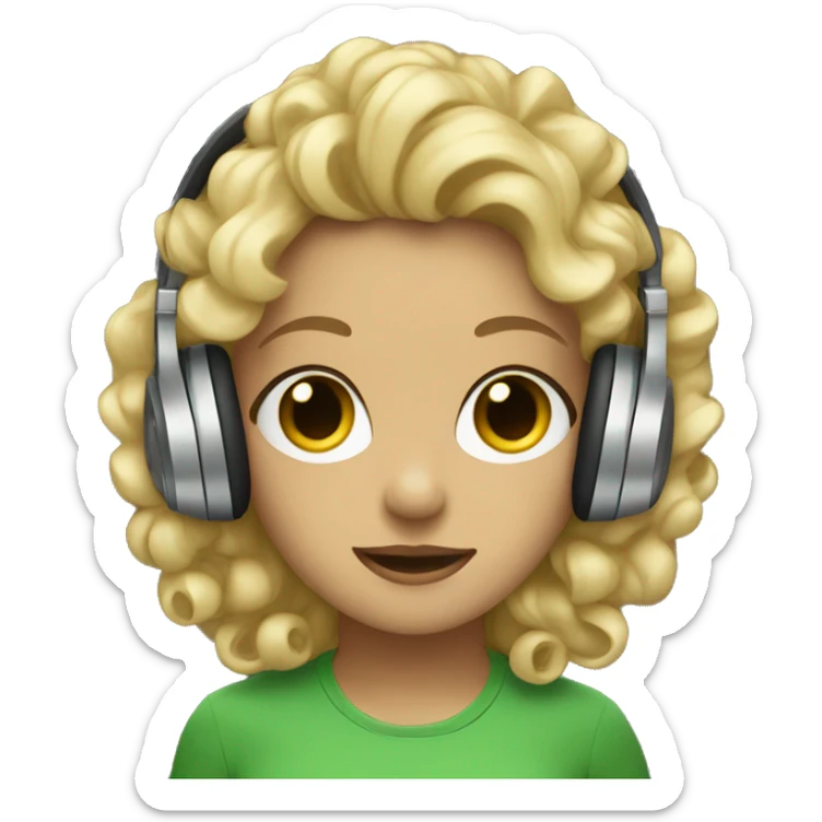dark blondie wearing  green eyes Curly hair headphones sticker