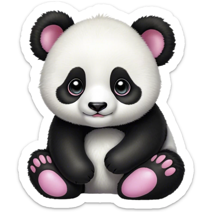 Cinematic Cute Baby Panda Portrait Emoji, Head tilted playfully and inquisitively, featuring an irresistibly fluffy, black and white Fur with an extra dose of cuddliness, round, sparkling eyes filled with boundless curiosity, Simplified yet adorably endearing features, highly detailed, glowing with a warm, friendly glow, high shine, affectionate and playful, stylized with a touch of playful charm, bright and heartwarming, soft glowing outline, capturing the essence of a mischievous yet loving baby panda, so playful it feels like it could tumble out of the screen into your arms! sticker