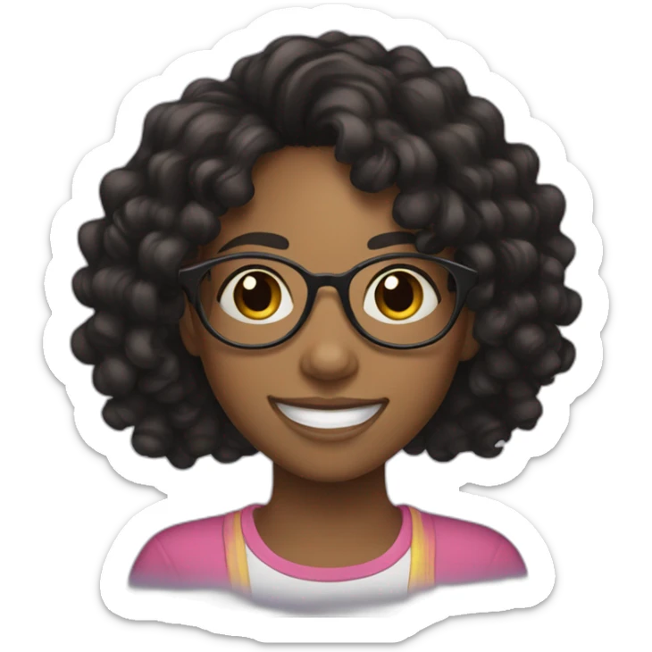 smiling black teenager girl with long black curly hair and round glasses sticker