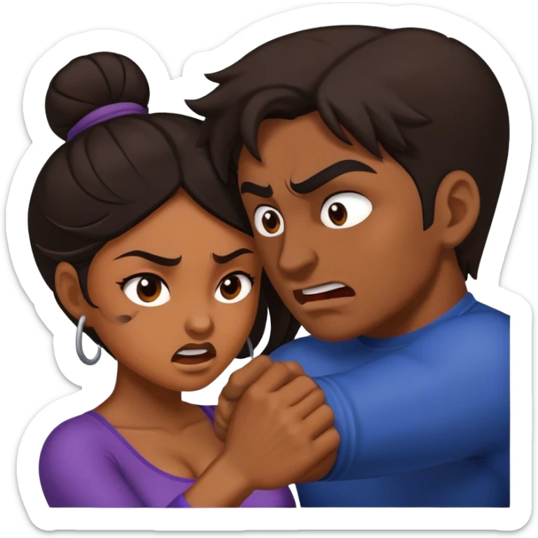 Brown skin woman dark hair man tussling sticker