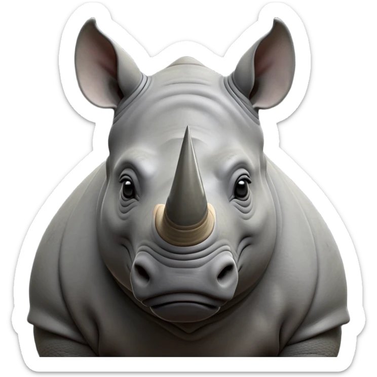cinematic-noble-rhinoceros-portrait-emoji,-poised,-with-a-massive,-powerful-build-and-a-thick,-hide-of-slate-gray,-deep-set-soulful-piercing-eyes,-simplified-yet-sharp-and-sophisticated-features,-highly-detailed, with large black eyes, szoomed out showing houlders sticker
