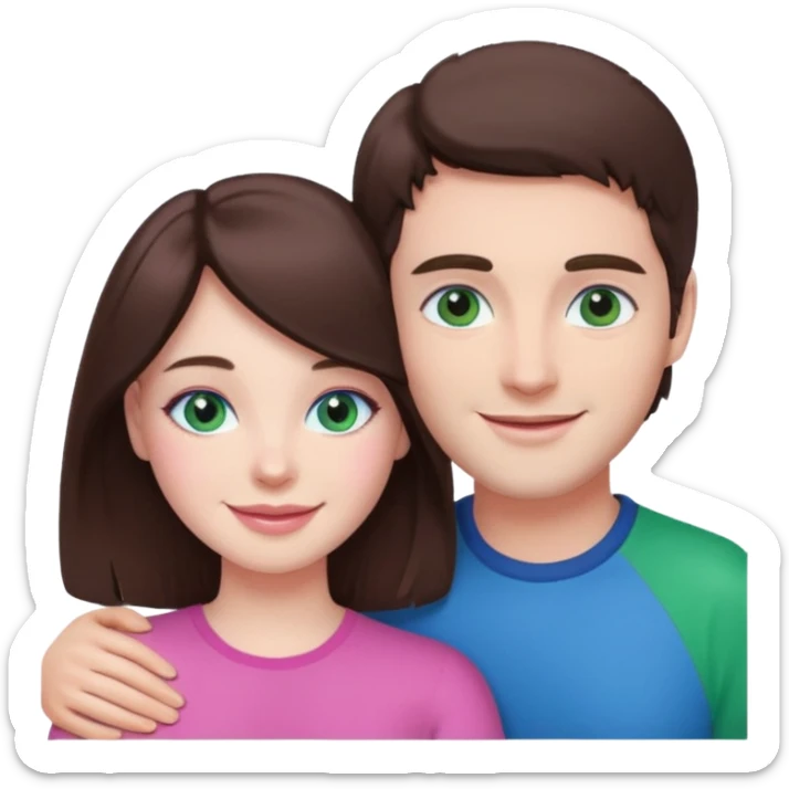 pink polaroid photo of a couple thats white with brunette hair blue and green eyes sticker