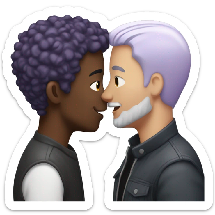 Two men kissing, one of the white with lavender hair and the other person is black with black hair  sticker
