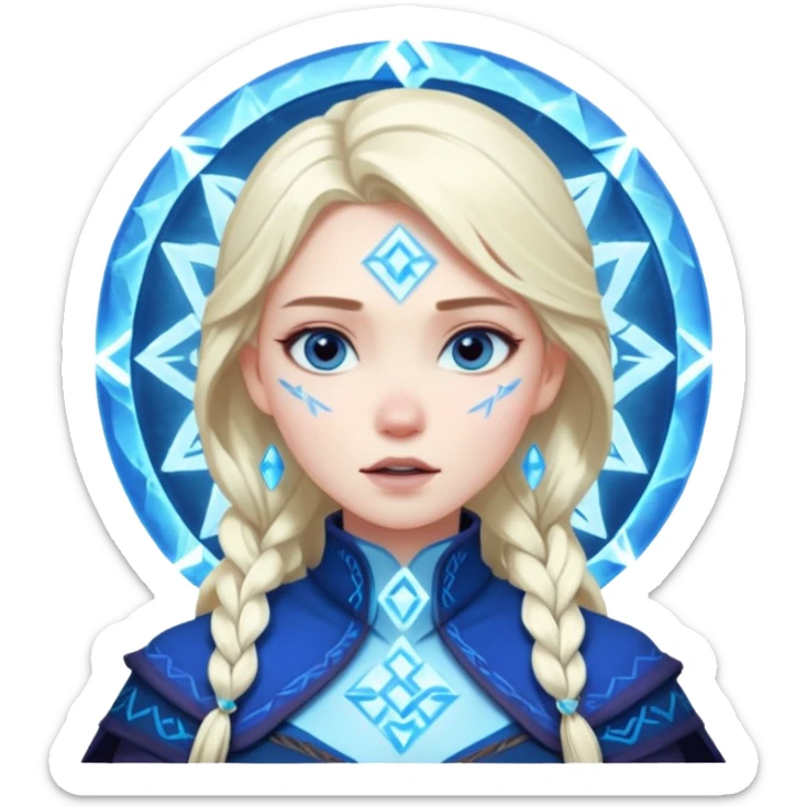 Woman frozen mid-spell, glowing runes around her body, charged silence sticker