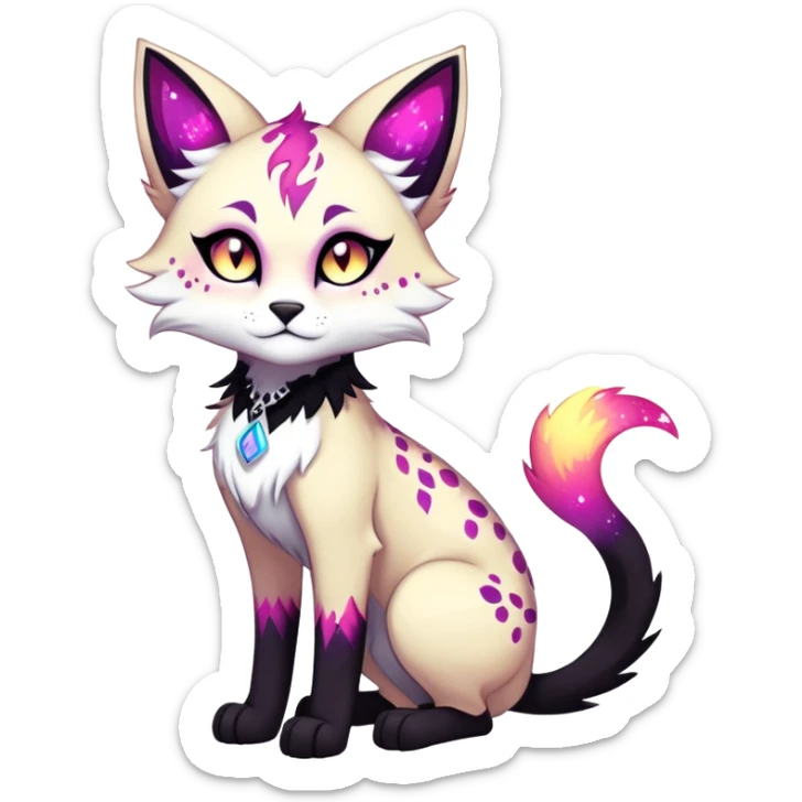 Vibrant dark edgy gothic Falvie-Fionbri-creature-sparkle-feline-fursona, full body, with random markings sticker